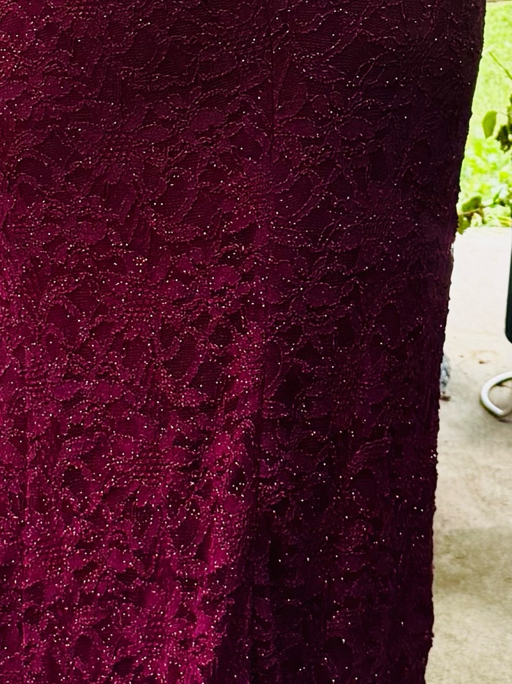 Women's Burgundy Lace Evening Gown with Thigh Slit - Picture 4 of 6